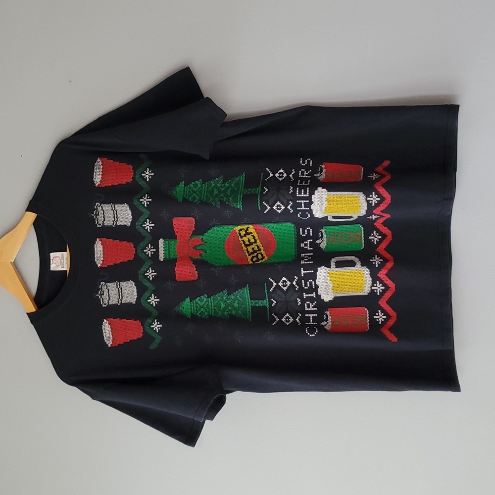 Dec 25th Black Short Sleeve Crewneck Christmas Beers Cheers Tee Shirt Unisex XL